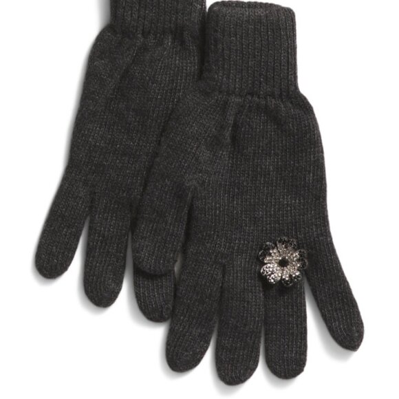 new STILESTRO Made In Italy Wool / Cashmere  Flower Ring Gloves charcoal - Picture 1 of 4